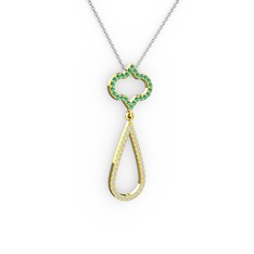 Vidonia Kolye - Yeşil kuvars ve beyaz zirkon 14 ayar altın kolye (40 cm beyaz altın rolo zincir) #qnzcax