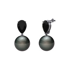 Loi İnci Küpe - Siyah inci ve siyah zirkon 925 ayar siyah rodyum kaplama gümüş küpe #1flvnnx