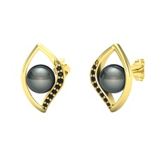 İnci Göz Küpe - Siyah inci ve siyah zirkon 925 ayar altın kaplama gümüş küpe #dmlwn3