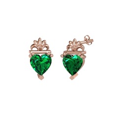 Kalp Claddagh Küpe - Yeşil kuvars 925 ayar rose altın kaplama gümüş küpe #1blq111