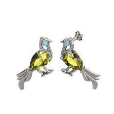 Guguk Kuşu Küpe - Peridot ve akuamarin 14 ayar beyaz altın küpe #ezfn42
