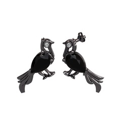 Guguk Kuşu Küpe - Siyah zirkon ve pırlanta 925 ayar siyah rodyum kaplama gümüş küpe (0.03 karat) #mvnsce