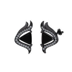Zinnia Küpe - Siyah zirkon ve swarovski 925 ayar siyah rodyum kaplama gümüş küpe #9wimw8
