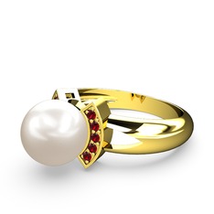 Lina İnci Yüzük - Inci ve garnet 18 ayar altın yüzük #qpuztr