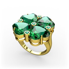 Lucky Yonca Yüzük - Yeşil kuvars 925 ayar altın kaplama gümüş yüzük #1q9c8bk