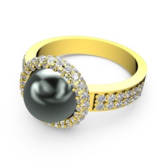 Mina İnci Yüzük - Swarovski ve siyah inci 925 ayar altın kaplama gümüş yüzük #1s0otox