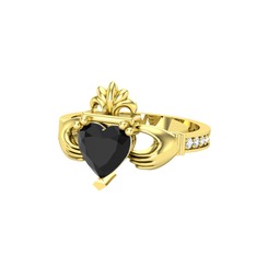Kalp Claddagh Yüzük - Siyah zirkon ve pırlanta 8 ayar altın yüzük (0.27 karat) #12mra5q