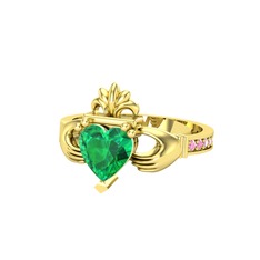 Kalp Claddagh Yüzük - Yeşil kuvars ve pembe kuvars 18 ayar altın yüzük #w005m5