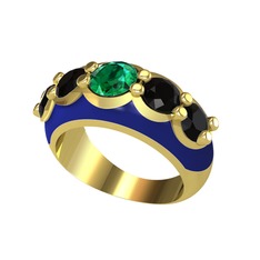 Aura Yüzük - Yeşil kuvars ve siyah zirkon 18 ayar altın yüzük (Lacivert mineli) #1goidyp