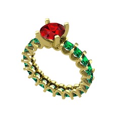 Divya Tamtur Yüzük - Garnet ve yeşil kuvars 18 ayar altın yüzük #1u144vq