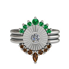 Minimal Tria Cora Yüzük - Yeşil kuvars, pırlanta ve dumanlı kuvars 925 ayar gümüş yüzük (0.16 karat) #1mwbf1j