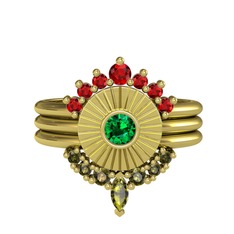 Minimal Tria Cora Yüzük - Garnet, yeşil kuvars ve peridot 8 ayar altın yüzük #5y1l0i