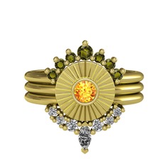 Minimal Tria Cora Yüzük - Peridot, sitrin ve swarovski 14 ayar altın yüzük #v557m3