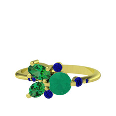 Binx Yüzük - Kök zümrüt, yeşil kuvars ve lab safir 14 ayar altın yüzük #1noz8z4