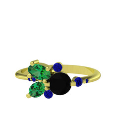 Binx Yüzük - Siyah zirkon, yeşil kuvars ve lab safir 18 ayar altın yüzük #7m8bld