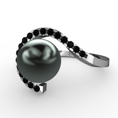 Heloise İnci Yüzük - Siyah inci ve siyah zirkon 925 ayar gümüş yüzük #8uxn73