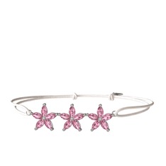 Markiz Yasemin Çiçeği Bileklik - Pembe kuvars 14 ayar beyaz altın bileklik #1xuo4my