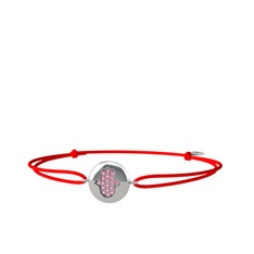 Lida Hamsa Bileklik - Pembe kuvars 8 ayar beyaz altın bileklik #1t1d72p