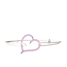 Meum Kalp Bileklik - Pembe kuvars 14 ayar beyaz altın bileklik #1keynui