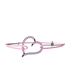 Meum Kalp Bileklik - Pembe kuvars 925 ayar siyah rodyum kaplama gümüş bileklik #fqlsz2