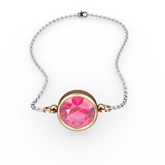 Tektaş Bilezik - Pembe kuvars 18 ayar rose altın bileklik (40 cm beyaz altın rolo zincir) #15lzss2