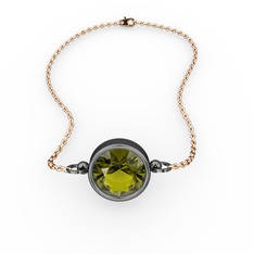 Tektaş Bilezik - Peridot 925 ayar siyah rodyum kaplama gümüş bileklik (40 cm gümüş rolo zincir) #168udve