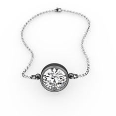 Tektaş Bilezik - Swarovski 925 ayar siyah rodyum kaplama gümüş bileklik (40 cm beyaz altın rolo zincir) #1741nmr