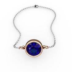 Lab safir 18 ayar rose altın bileklik (40 cm beyaz altın rolo zincir)