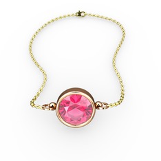 Tektaş Bilezik - Pembe kuvars 925 ayar rose altın kaplama gümüş bileklik (40 cm gümüş rolo zincir) #1davag8