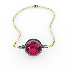 Tektaş Bilezik - Rodolit garnet 925 ayar siyah rodyum kaplama gümüş bileklik (40 cm altın rolo zincir) #1e829ny
