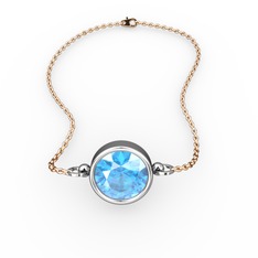 Tektaş Bilezik - Akuamarin 8 ayar beyaz altın bileklik (40 cm rose altın rolo zincir) #1e8g1xc