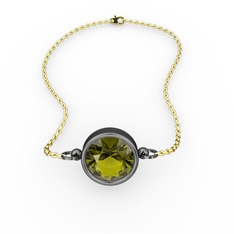 Peridot 925 ayar siyah rodyum kaplama gümüş bileklik (40 cm altın rolo zincir)