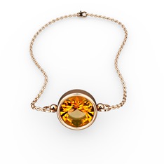 Tektaş Bilezik - Sitrin 18 ayar rose altın bileklik (40 cm rose altın rolo zincir) #1lvcoyl