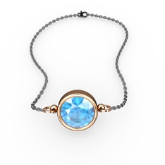 Tektaş Bilezik - Akuamarin 8 ayar rose altın bileklik (40 cm gümüş rolo zincir) #1np5oe2