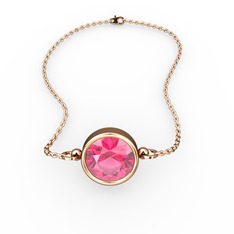 Tektaş Bilezik - Pembe kuvars 925 ayar rose altın kaplama gümüş bileklik (40 cm rose altın rolo zincir) #1o35gcq