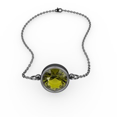 Peridot 925 ayar siyah rodyum kaplama gümüş bileklik (40 cm gümüş rolo zincir)