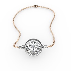 Tektaş Bilezik - Swarovski 14 ayar beyaz altın bileklik (40 cm rose altın rolo zincir) #1uugll2