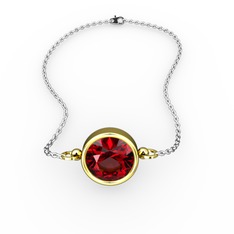 Tektaş Bilezik - Garnet 18 ayar altın bileklik (40 cm beyaz altın rolo zincir) #1vqqmys