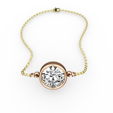 Tektaş Bilezik - Swarovski 8 ayar rose altın bileklik (40 cm gümüş rolo zincir) #1xdo5gs