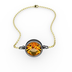 Tektaş Bilezik - Sitrin 925 ayar siyah rodyum kaplama gümüş bileklik (40 cm altın rolo zincir) #6maob2