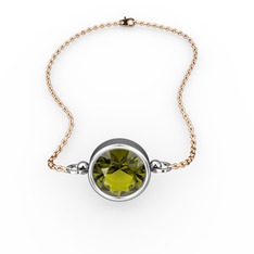 Peridot 18 ayar beyaz altın bileklik (40 cm rose altın rolo zincir)