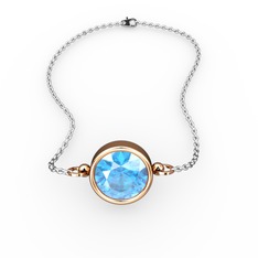 Tektaş Bilezik - Akuamarin 18 ayar rose altın bileklik (40 cm gümüş rolo zincir) #8gdjjn