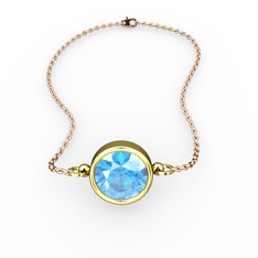 Tektaş Bilezik - Akuamarin 8 ayar altın bileklik (40 cm rose altın rolo zincir) #9cpzml