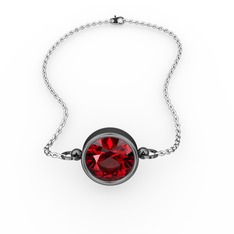 Garnet 925 ayar siyah rodyum kaplama gümüş bileklik (40 cm beyaz altın rolo zincir)