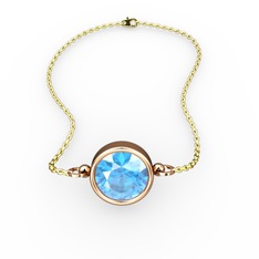 Tektaş Bilezik - Akuamarin 925 ayar rose altın kaplama gümüş bileklik (40 cm altın rolo zincir) #bkqs5h