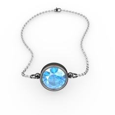 Tektaş Bilezik - Akuamarin 925 ayar siyah rodyum kaplama gümüş bileklik (40 cm beyaz altın rolo zincir) #bvsez4