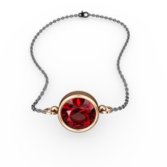 Tektaş Bilezik - Garnet 925 ayar rose altın kaplama gümüş bileklik (40 cm gümüş rolo zincir) #bvug1i