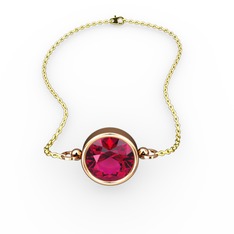 Tektaş Bilezik - Rodolit garnet 925 ayar rose altın kaplama gümüş bileklik (40 cm altın rolo zincir) #d58idd