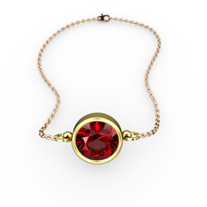 Tektaş Bilezik - Garnet 14 ayar altın bileklik (40 cm rose altın rolo zincir) #h1klr6