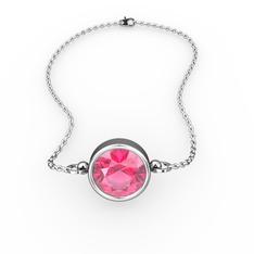 Tektaş Bilezik - Pembe kuvars 18 ayar beyaz altın bileklik (40 cm beyaz altın rolo zincir) #iot0c